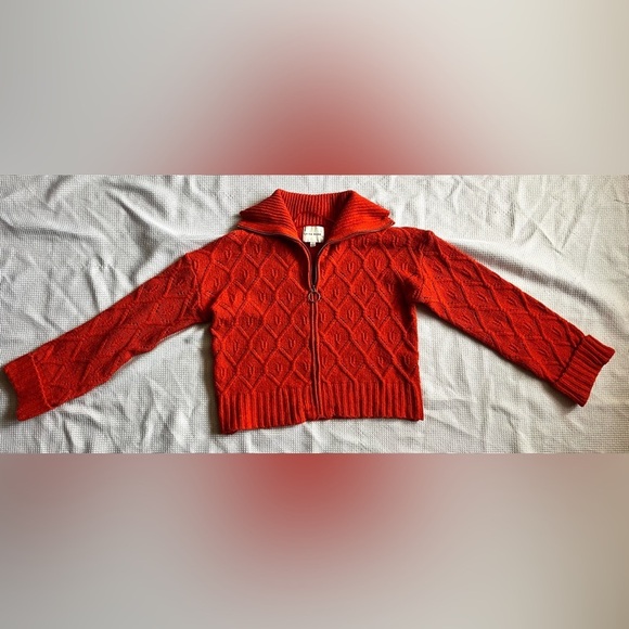 Pink Rose Sweaters - Pink Rose Women’s Orange Cozy Turtleneck Knit Zip Up Sweater Size XS